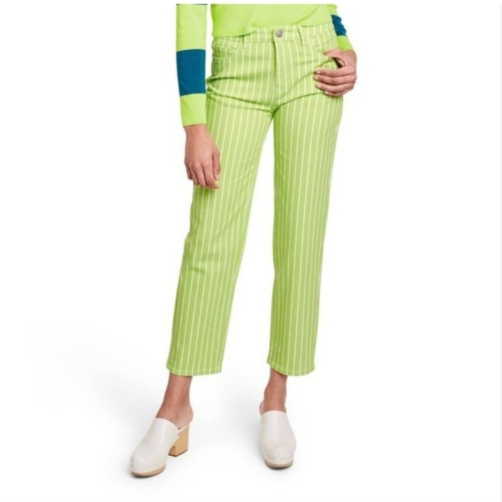 Women's Victor Glemaud Jeans Lime Green Striped High Rise Straight Leg Pants